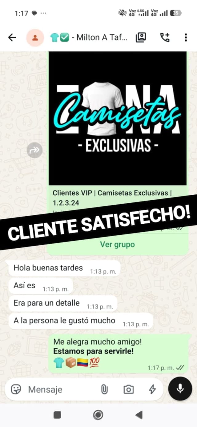 Conversación de WhatsApp con sello de cliente satisfecho